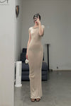 Marc le bihan shoulder strap tight short sleeve long skirt 2863 tilleul